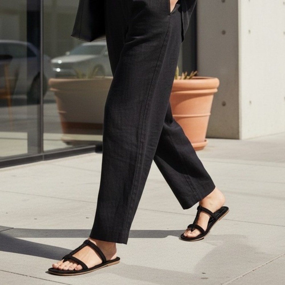 Free People Hadden Sandals Womens 8.5 Black Suede Thong Flat Slides - Picture 11 of 15